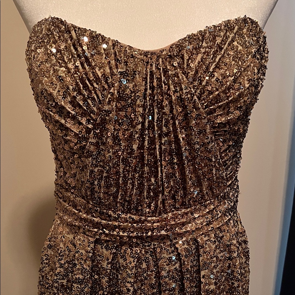 Badgley Mischka Strapless Gold Sequin Gown